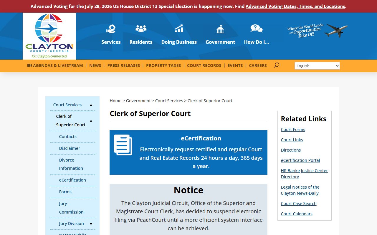 Clayton County clerk court records office page