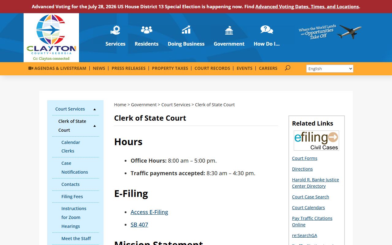 Clayton County State Court clerk records page