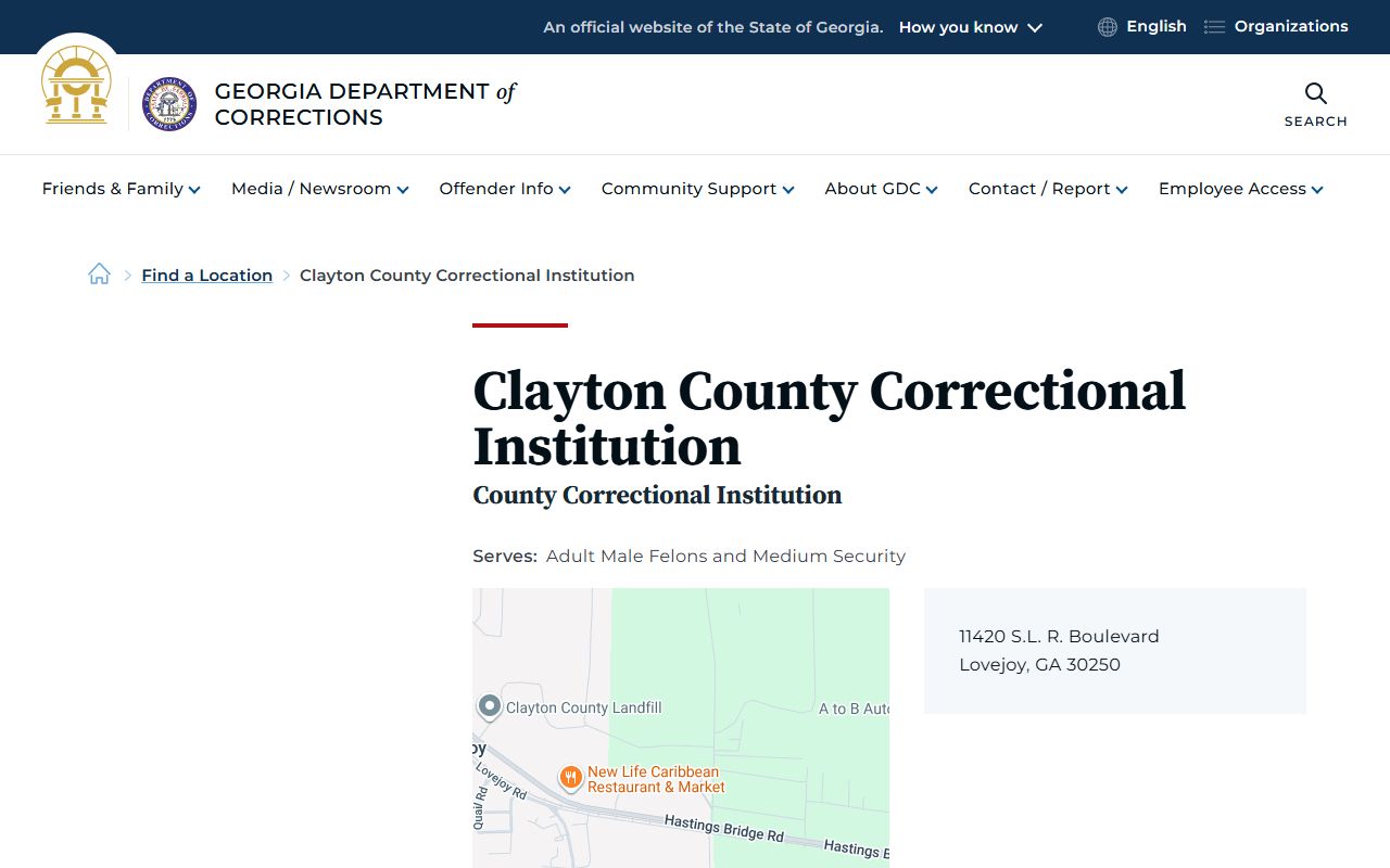 Clayton County arrest records and correctional institution source
