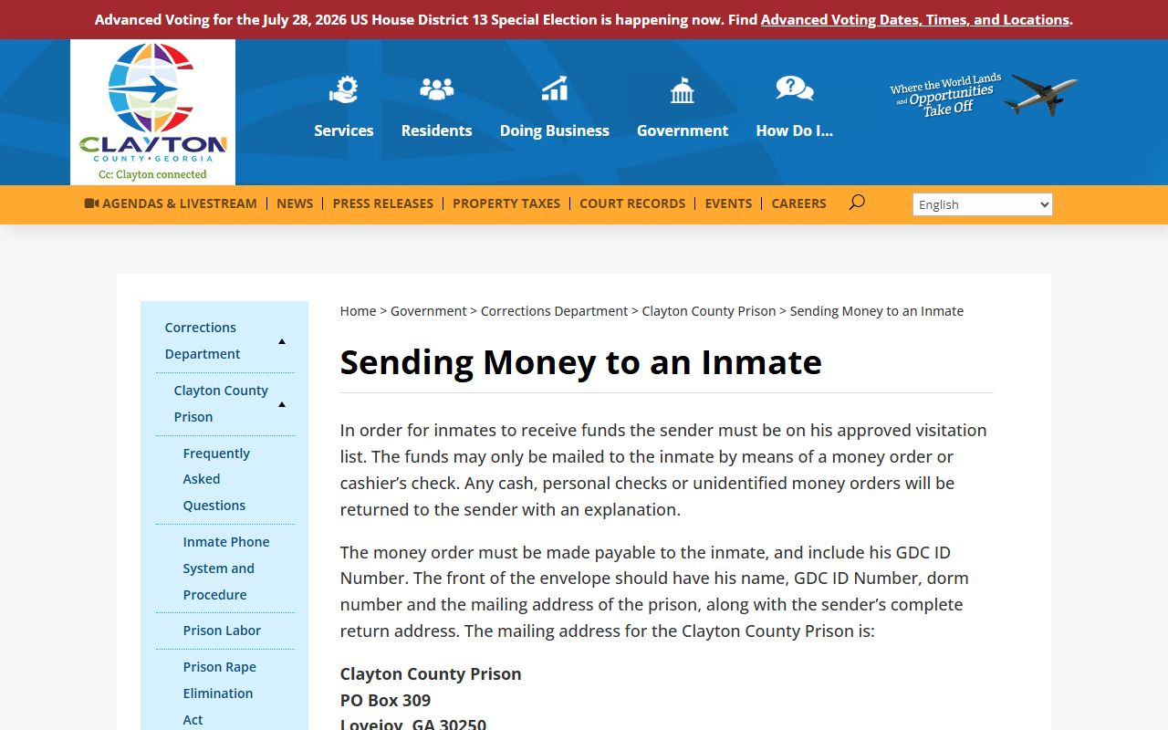 Clayton County arrest records and inmate funds source