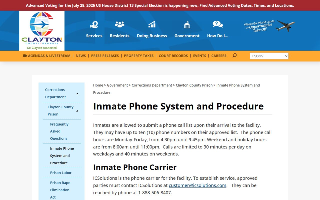 Clayton County arrest records and inmate phone procedure source