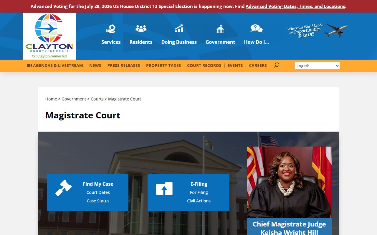 Clayton County court dockets Magistrate Court page