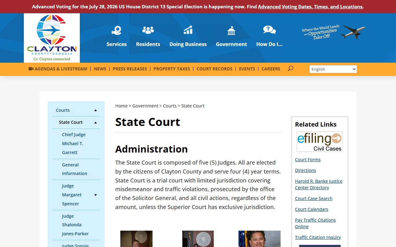 Clayton County court dockets State Court page