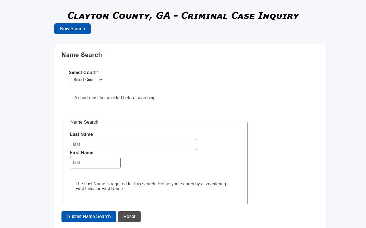 Clayton County court records criminal name search fields