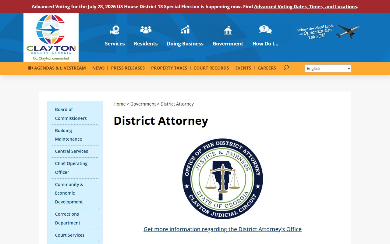 Clayton County criminal court records District Attorney page
