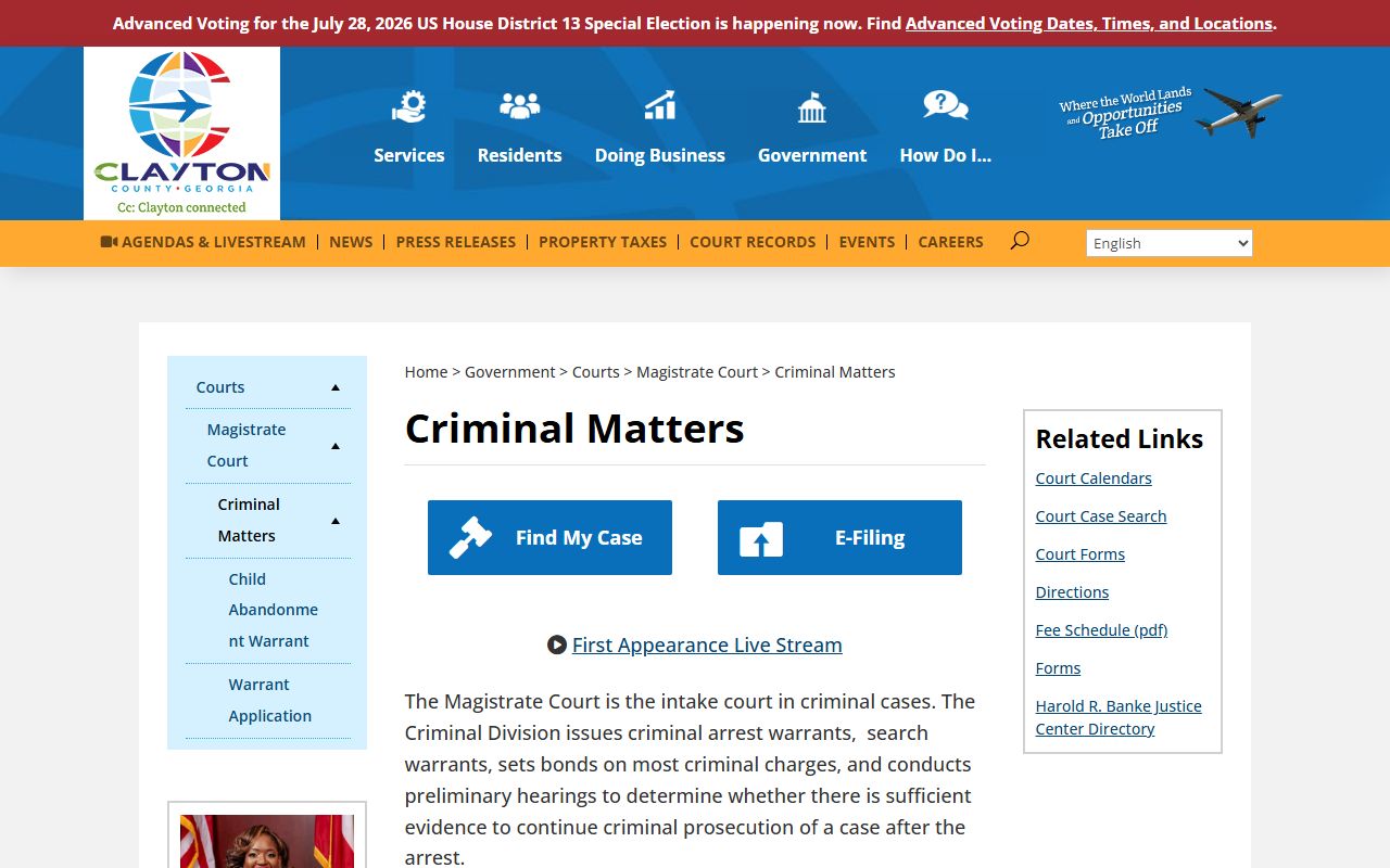 Clayton County criminal court records Magistrate criminal matters page