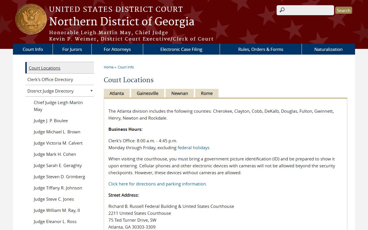 Clayton County federal court records Atlanta Division locations