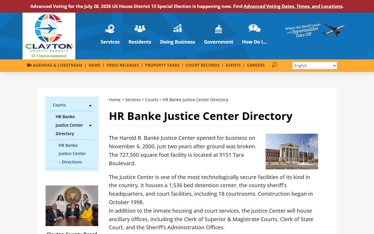 Clayton County court records Harold R Banke Justice Center directory
