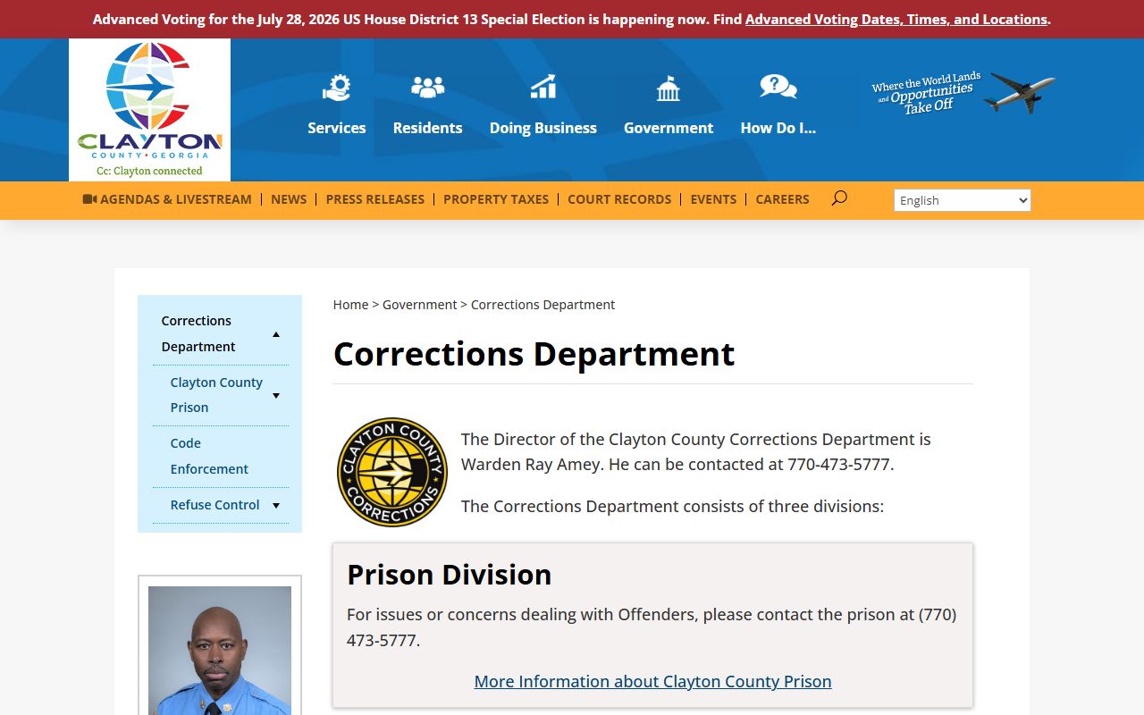 Clayton County inmate records Corrections Department source