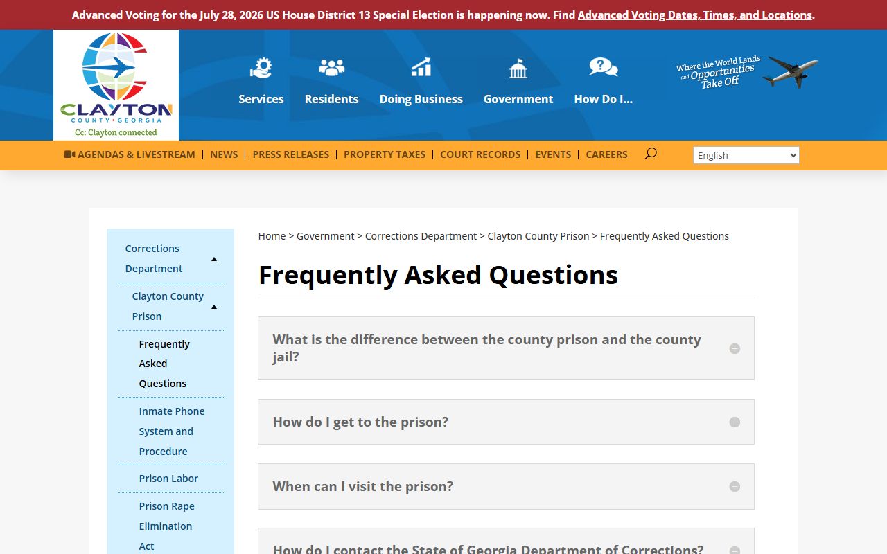 Clayton County inmate records prison FAQ source