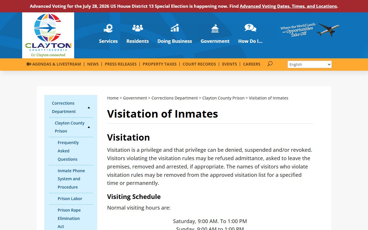 Clayton County inmate records prison visitation source