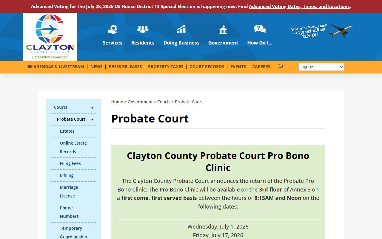 Clayton County Probate Court page