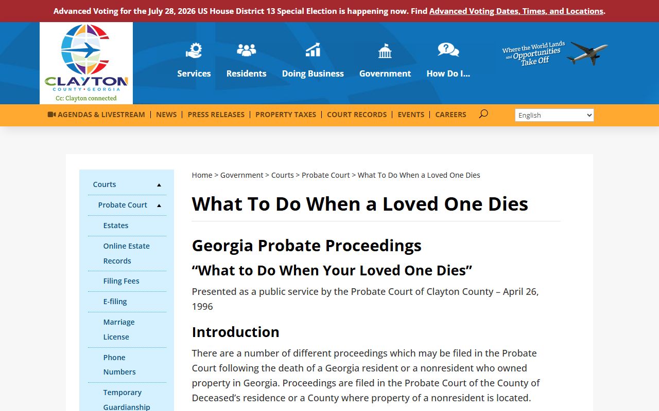 Clayton County Probate Court probate procedure after death page