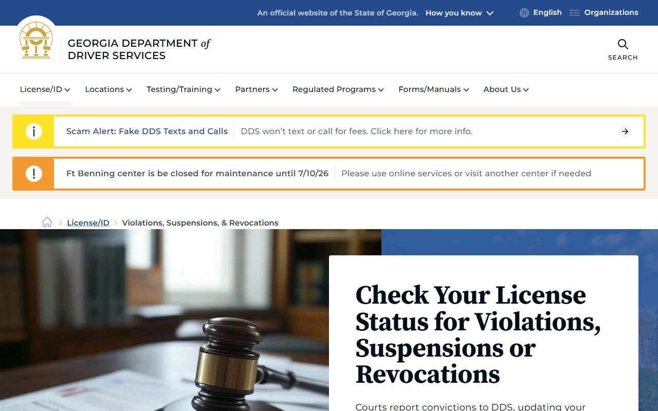 Georgia DDS violations and suspensions information