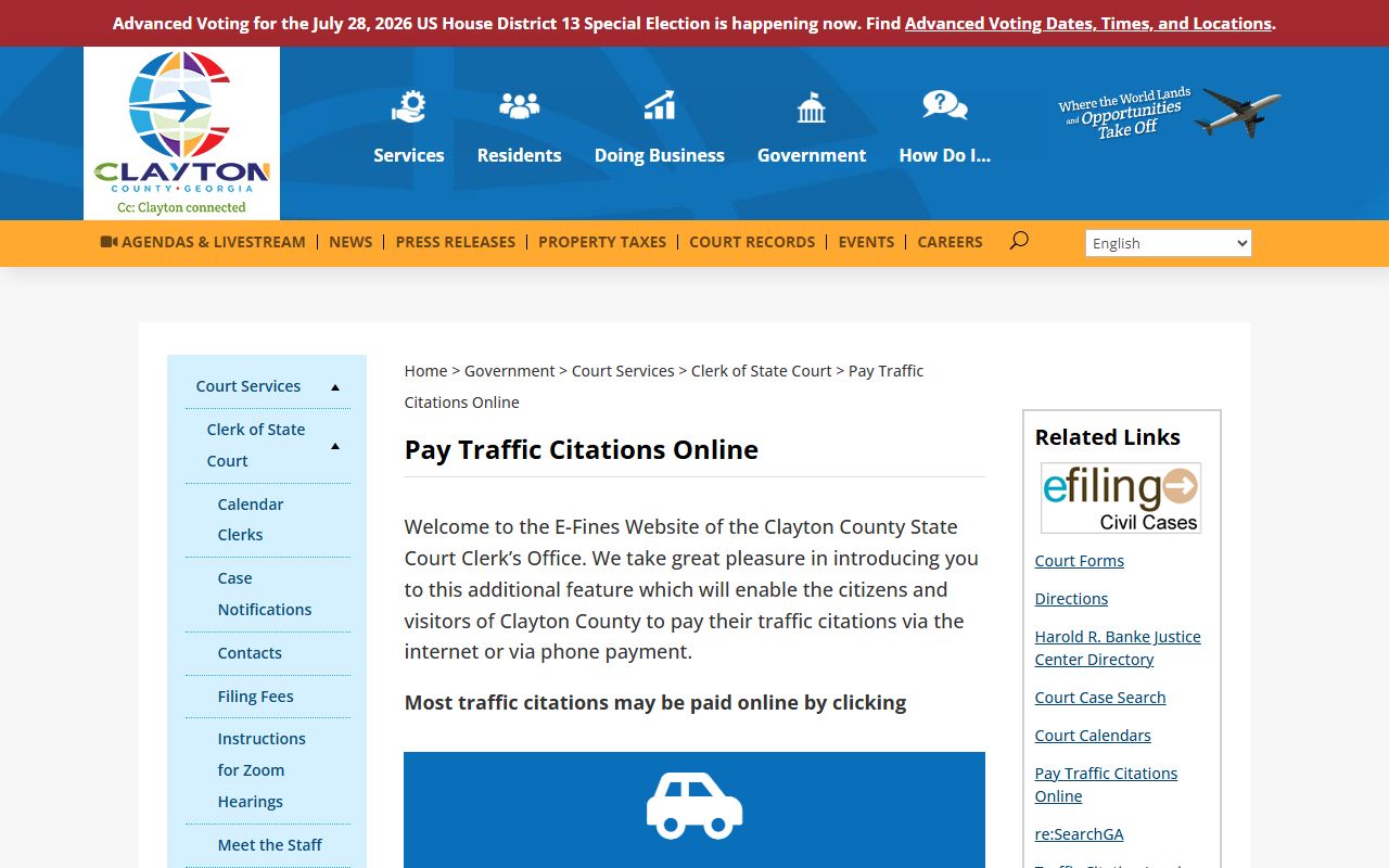 Clayton County State Court traffic citation payment page