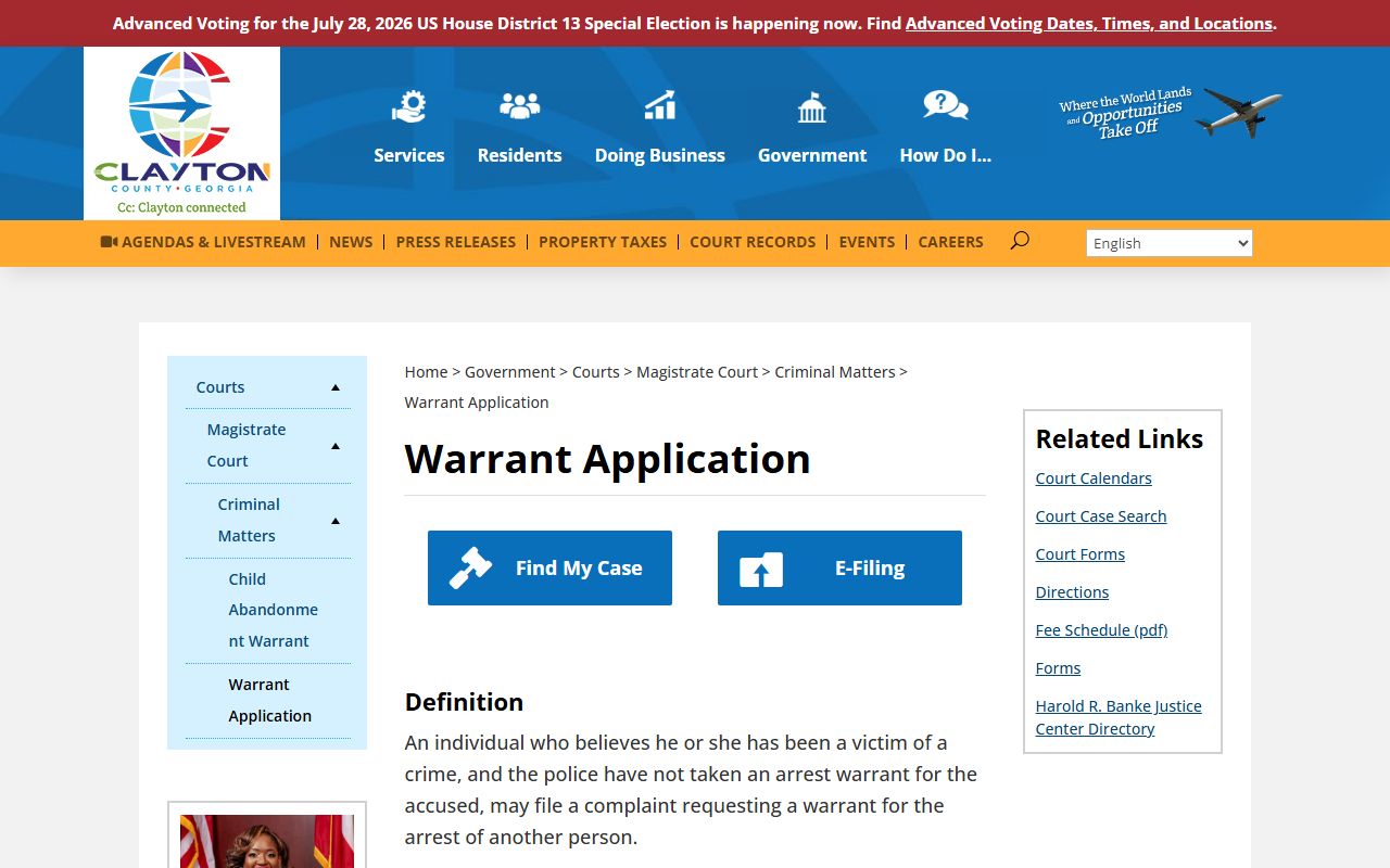 Clayton County warrant records citizen warrant application source